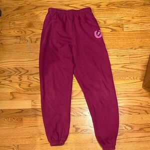 PINK Victoria's Secret Maroon Track Joggers with Crest Logo